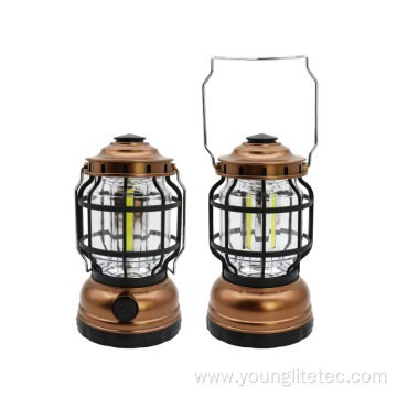 Portable Dimmable Antique Grid Kerosene COB Camping Lantern